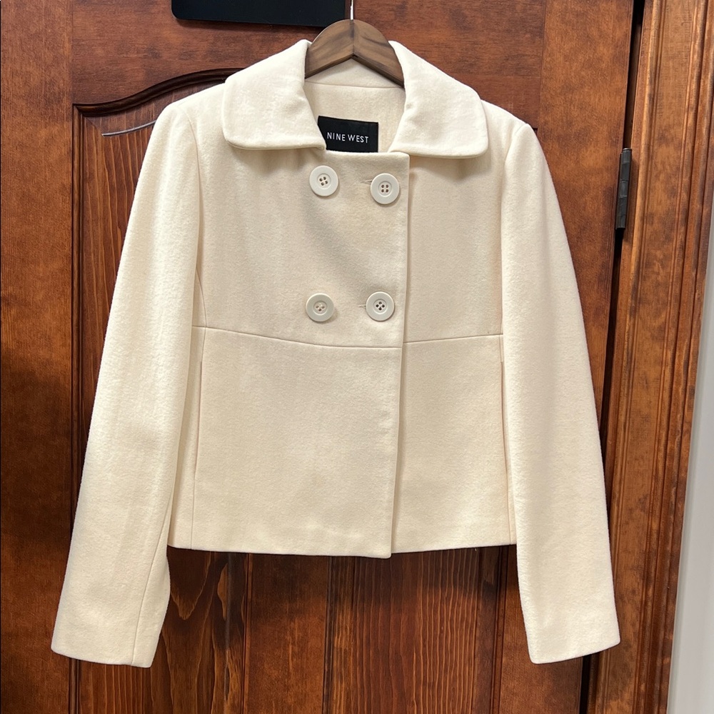 Nine West Ivory Double-Breasted Pea Coat